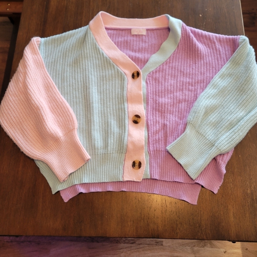 Pink Lily Colorblock Button Sweater Womens Medium Spring Easter Pastel Knit - Picture 3 of 8
